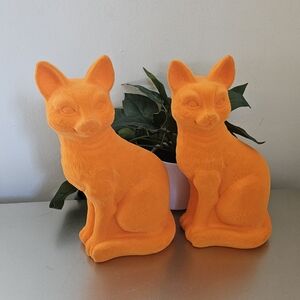 2 Neon orange Halloween cats decor Velour feel and lightweight
